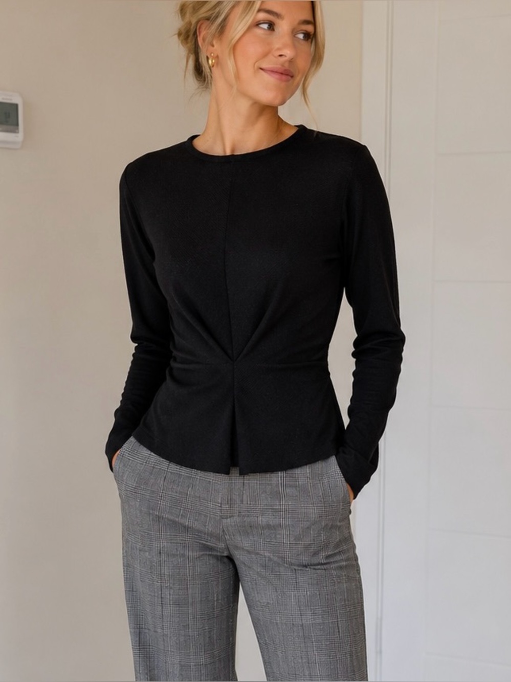 White House Black Market Black Twist-Waist Long Sleeve Top
